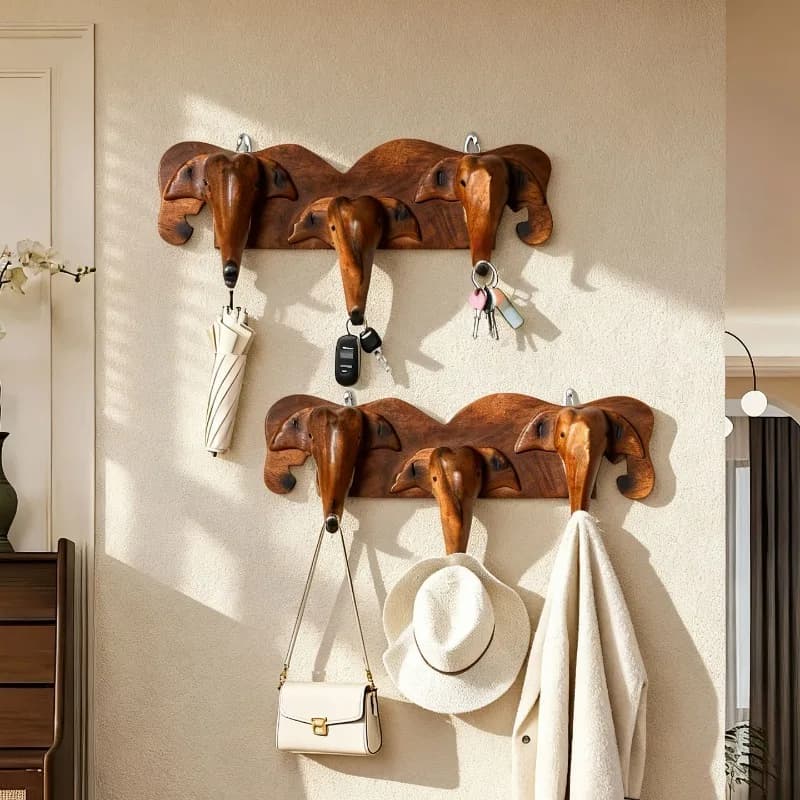 Creative Wall Clothes Hangers Thai Elephant Head Wall Clothes Hangers Wooden Simple Durable Key Hanger Commemorate Gifts