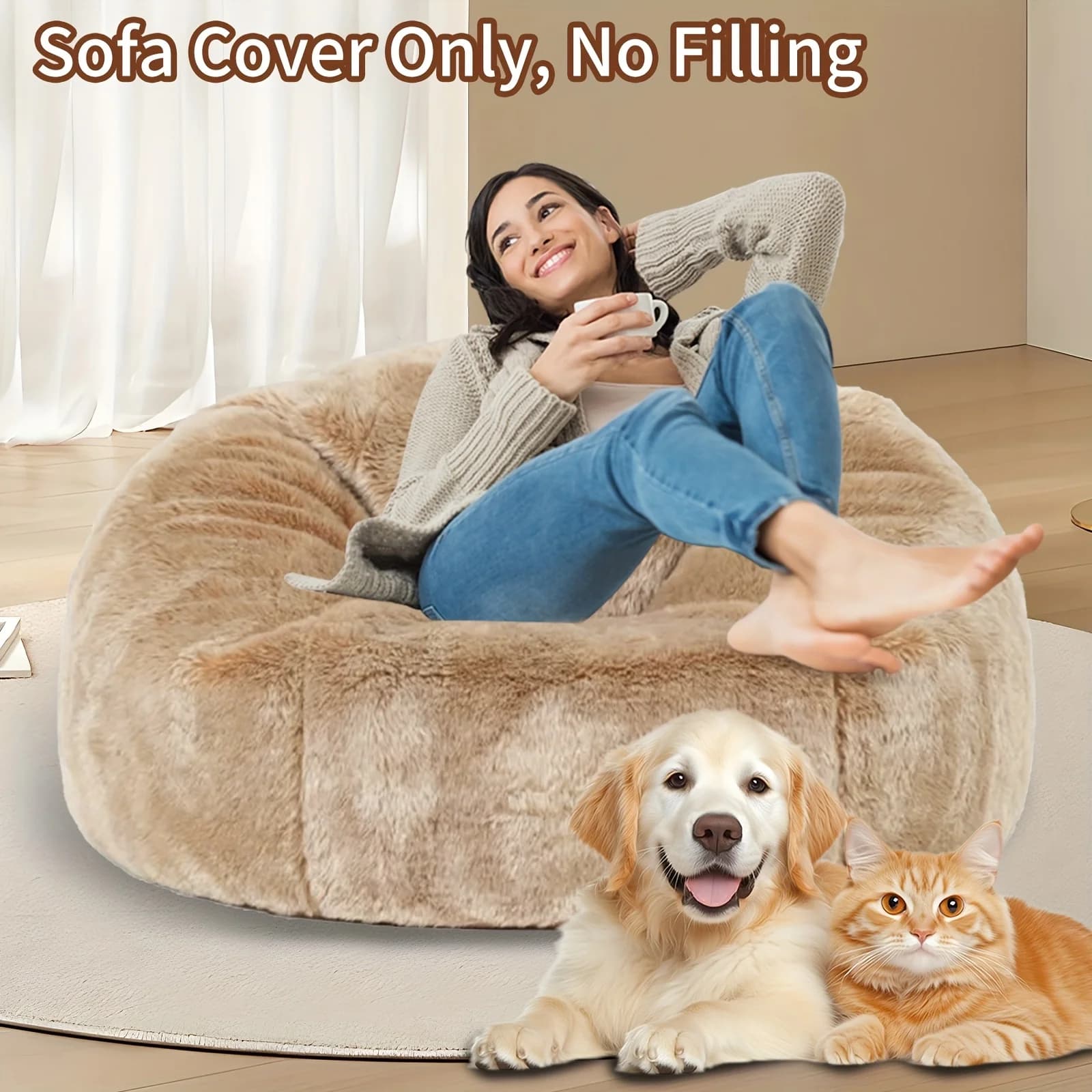 Solo Copertura: Copertura per Poltrona Sacco/Bean Bag da 6/7 piedi (Solo Copertura), Senza Imbottitura, Comoda e Soffice, Rotonda o Ovale, Ricambio per Copertura Poltrona Sacco