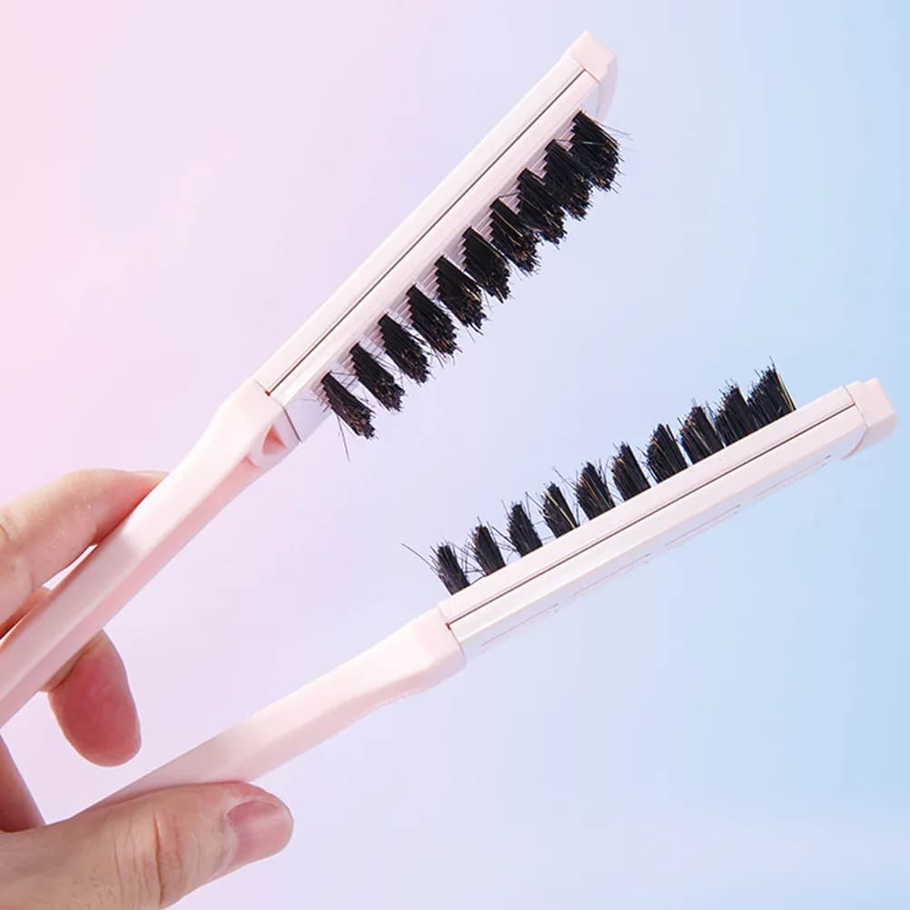 Pettine Lisciante a V Pieghevole Portatile Rosa da Viaggio, Spazzola per Capelli a Doppio Uso per Donne, Strumento per Lisciare e Arricciare, Effetto Liscio