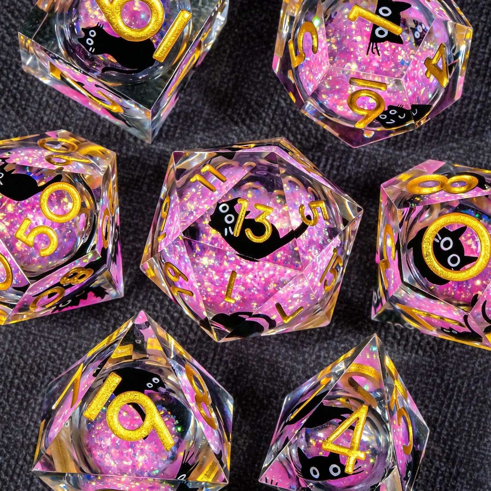 DND Dice Set for Dungeons and Dragons, Polyhedral Cat Resin Sharp Edge Liquid Core Role Playing D&D Dice D20 D12 D10 D8 D6 D4