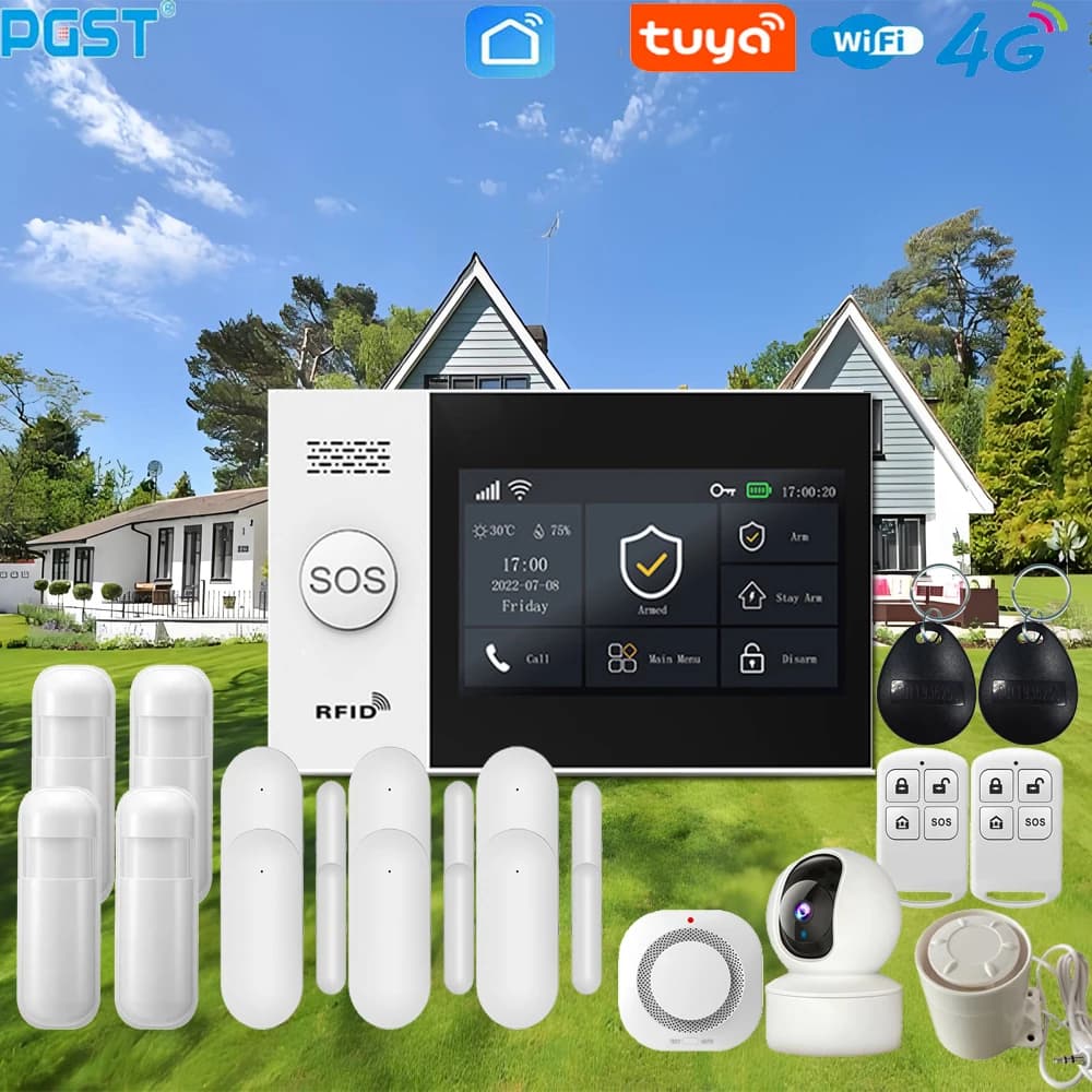 Allarme domestico intelligente PGST107 4G Tuya, compatibile con WIFI, Alexa e Google e dotato di sistema di allarme di sicurezza con sensore di movimento