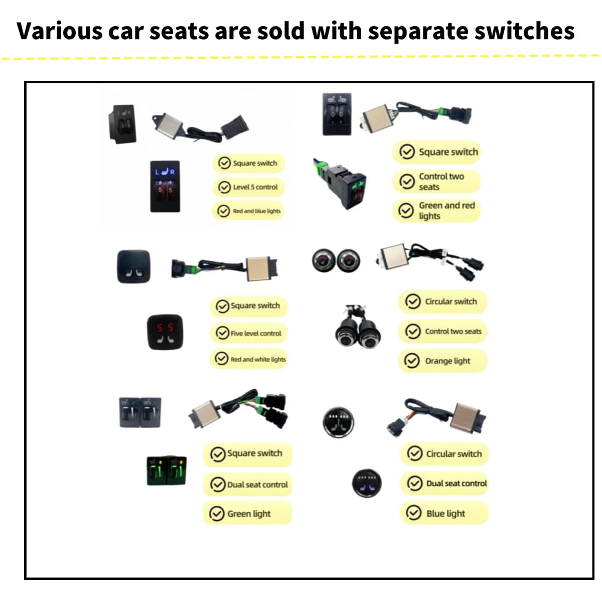 Various car seat heating switches for sale, compatible with carbon fiber seat cushion components and car alloy wire