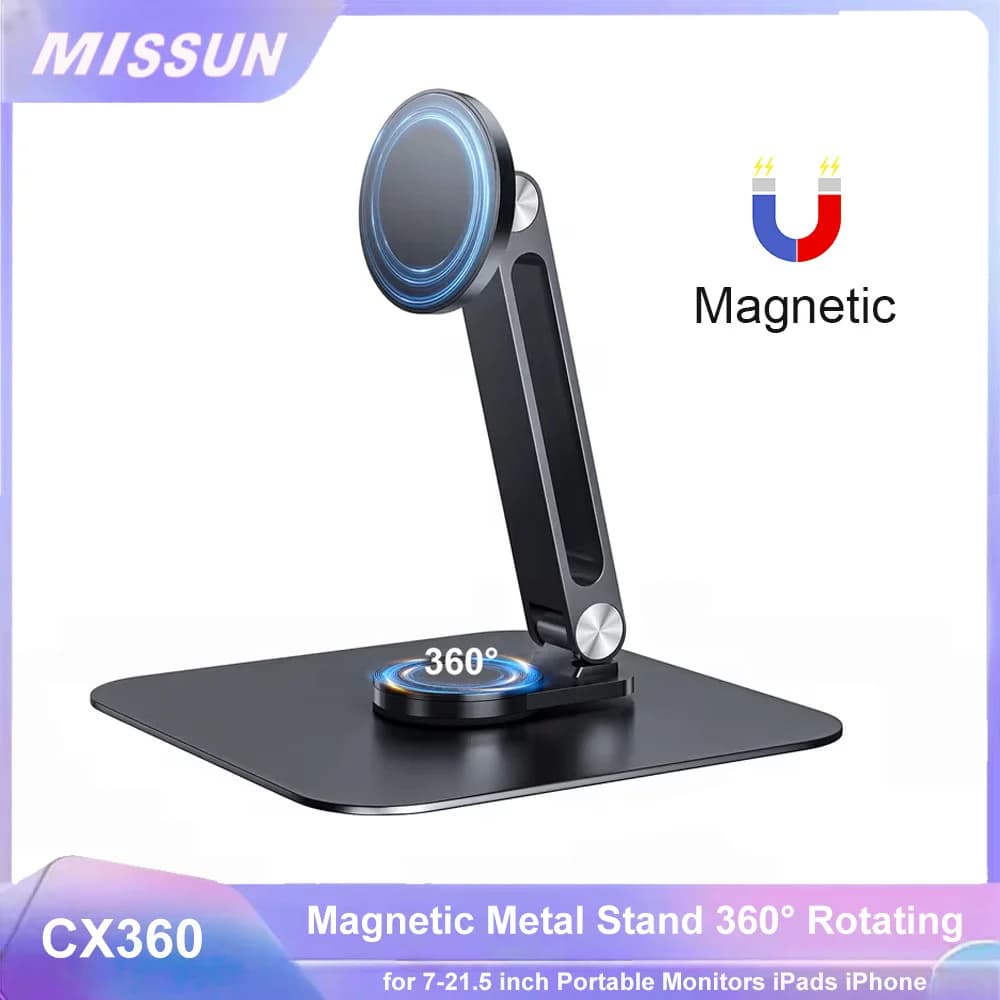 Magnetic support in metal 360 ° Universal support with rotating bracket for portable monitors 7-21.5 inch iPad iPhone