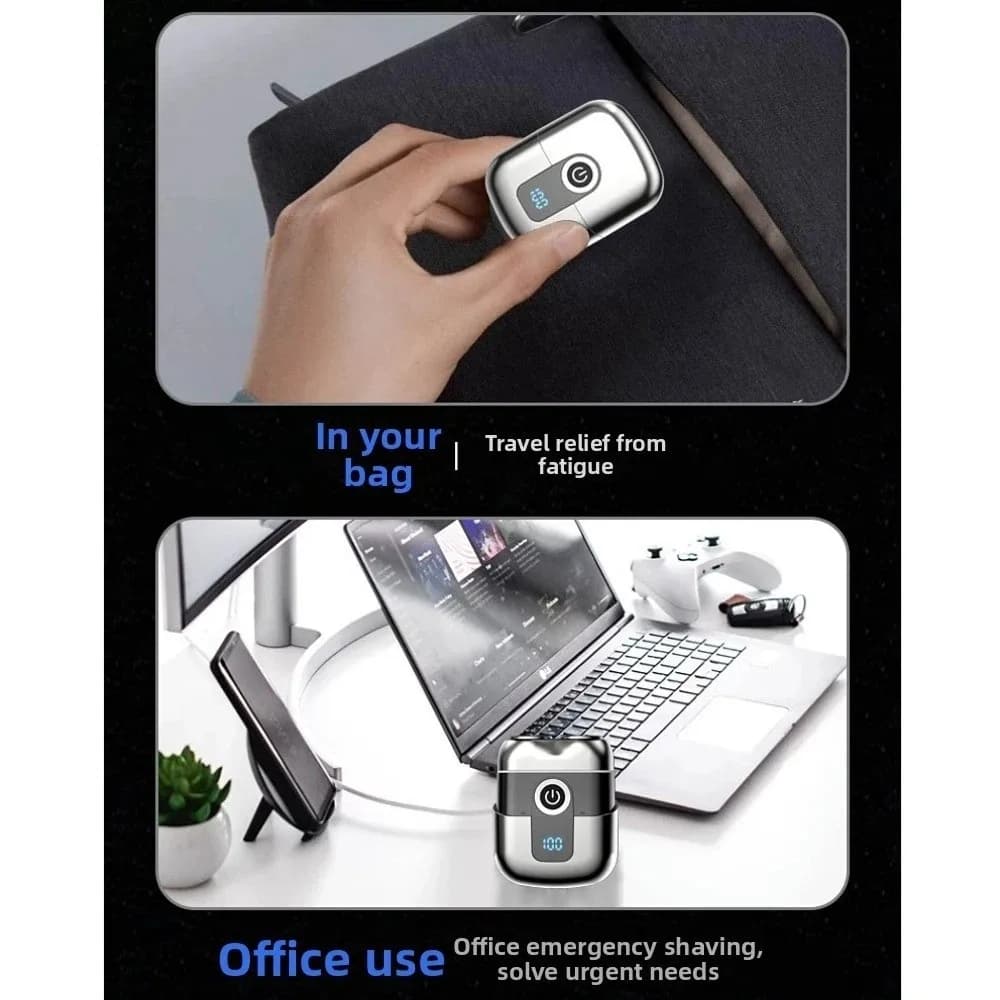 USB Rechargeable Mini Electric Shaver Magnetic Floating Double Head Men's Beard Trimmer Type-C Charging IPX6 Waterproof