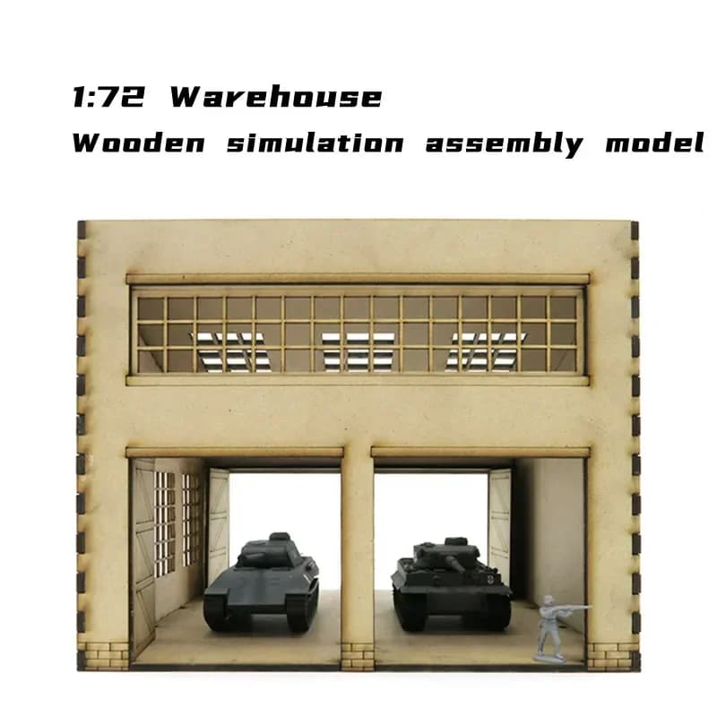 1: 72 Seconda Guerra Mondiale Moderna Fabbrica di Manutenzione del Carro Armato Veicolo da Combattimento Scena di Magazzino Ornamenti di Modello di Montaggio in Legno