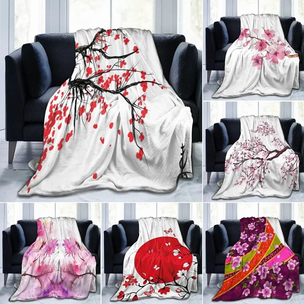 Fiori di ciliegio fiori flanella coperta da tiro stile giapponese Super morbido leggero per divano letto coperta da soggiorno King Size