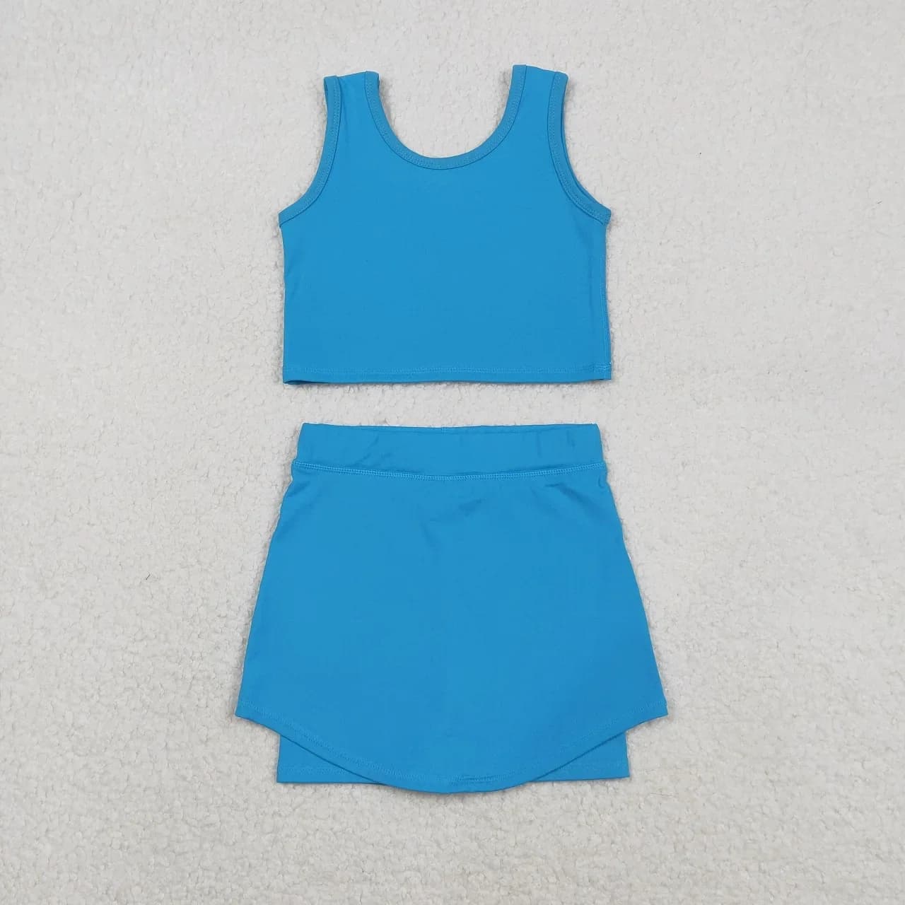 Vendita all'ingrosso neonata yoga abbigliamento senza maniche attivo bambino camicia blu gonna pantaloncini bambini ragazze gonna set abbigliamento sportivo