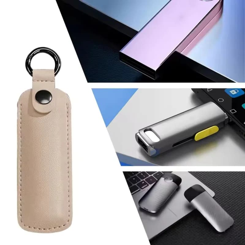 Custodia in pelle per chiavetta USB con portachiavi, custodia protettiva per pendrive, custodia per memory stick