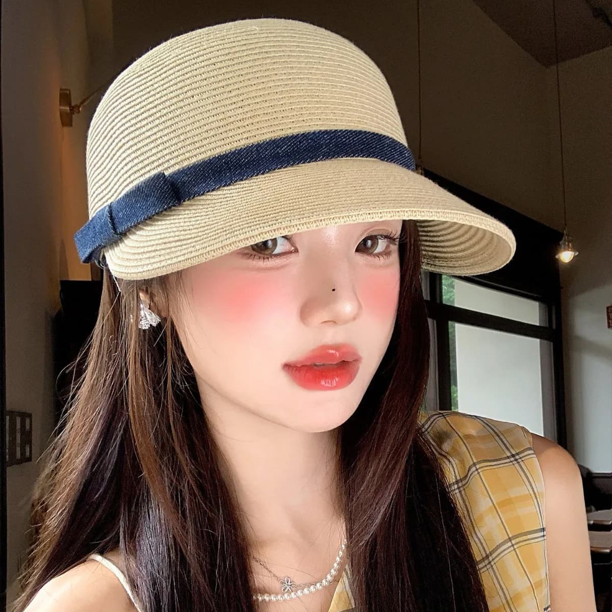 French Bow Vacation Style Straw Equestrian Hat Women's Summer Fashion Face Shown Little Newsboy Hat Shade Cap