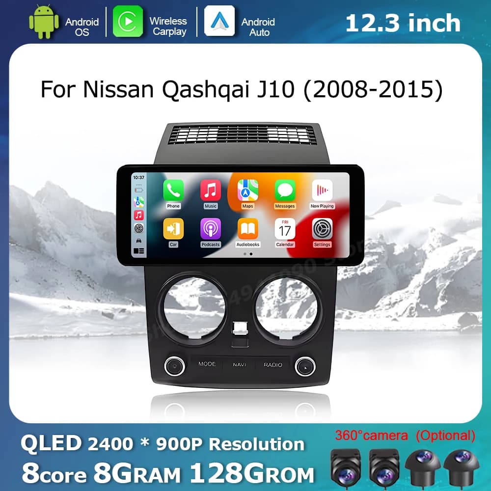 Schermo di visualizzazione per auto Android OS per Nissan Qashqai J10 2008 - 2015 Lettore radio multimediale DSP Stereo BT GPS Navi Wireless Carplay