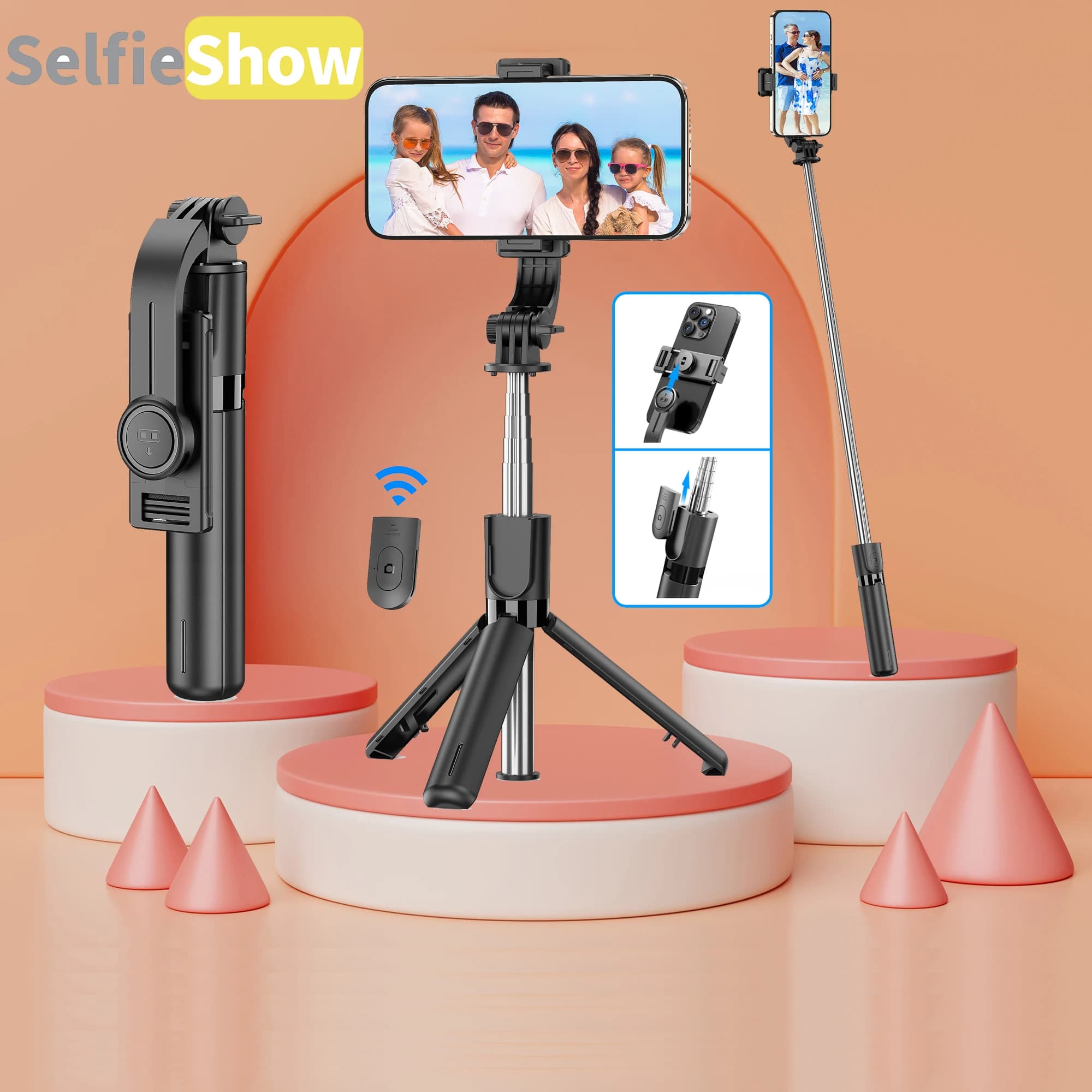 Selfieshow Selfie Stick Treppiede Supporto per telefono Supporto da tavolo Monopiede allungabile Bluetooth per trasmissione in diretta mobile Foto portatile