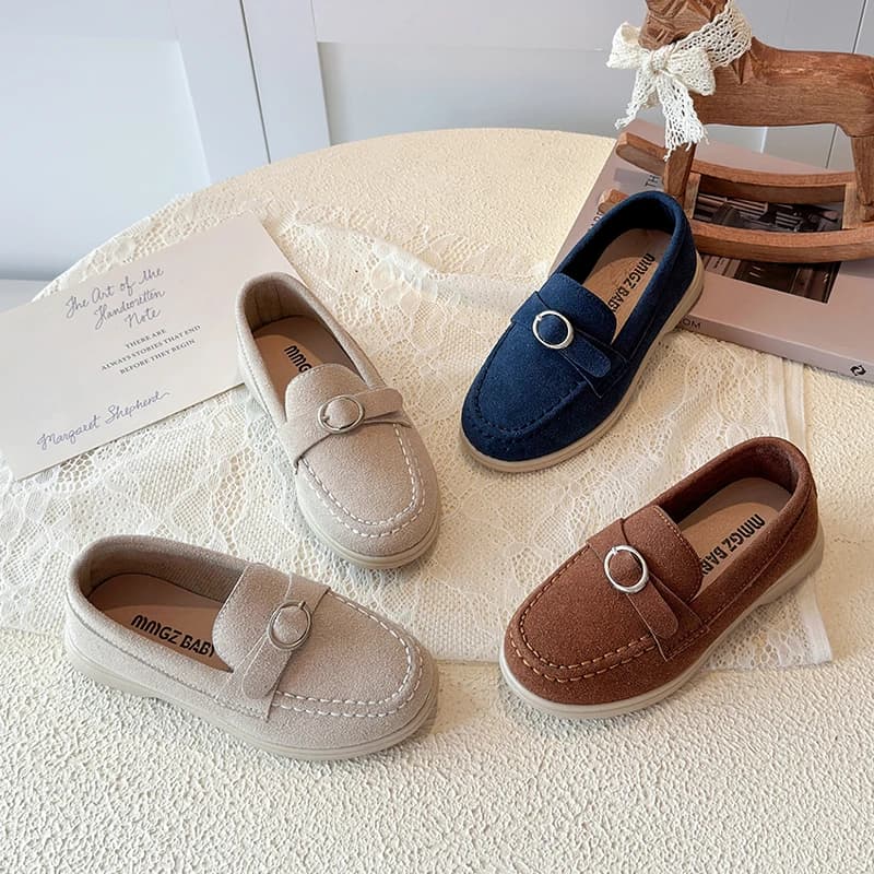 Autumn Kids Loafers Suede Minimalist Trendy Unisex Boys Girls Leather Shoes Versatile Slip-resistant Solid Color Children Shoe