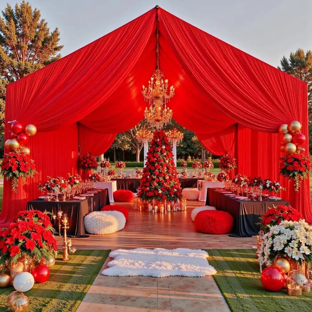 Tenda da soffitto rossa 20x40 piedi o decorazione per San Valentino – 4 pannelli drappeggiati senza pieghe, lunghe 40 piedi, per tenda o matrimonio, compleanno