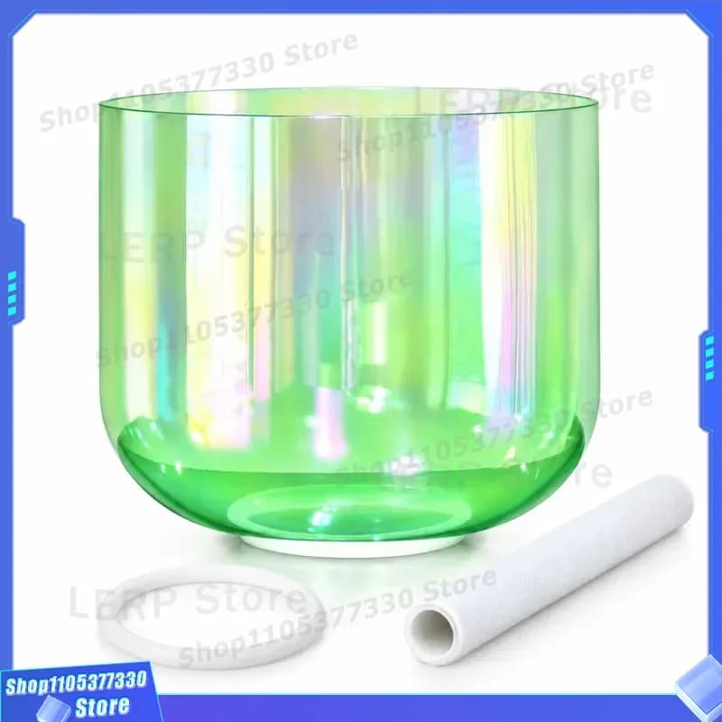6 Inch Green Alchemy Clear Quartz Crystal Singing Bowl with Cosmic Light for Sound Healing and Meditation Includes Mallet