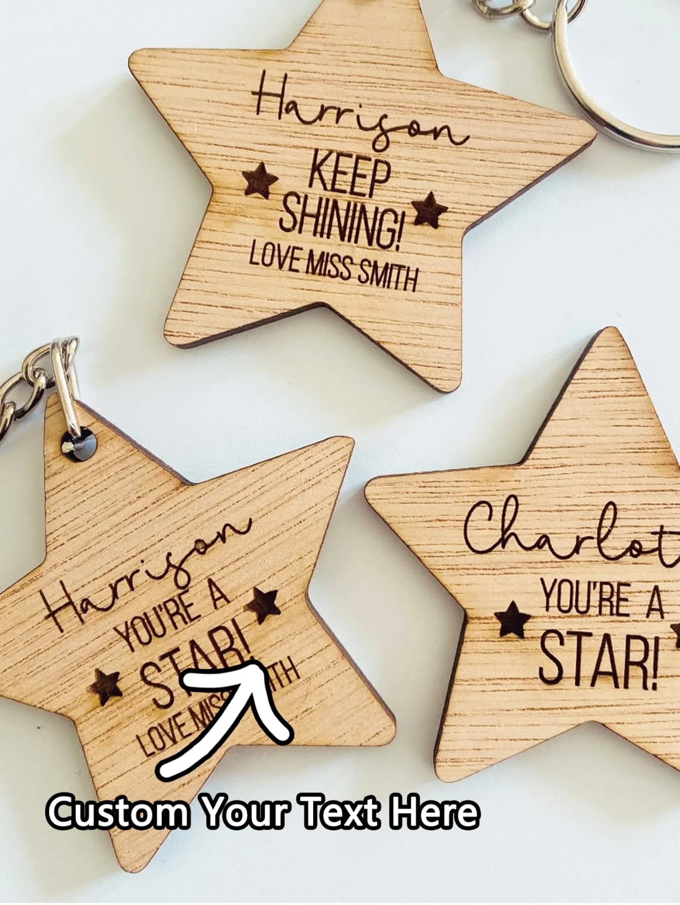 Personalized Keychain: Engraved Lucky Star custom name, gift for everyday use and unique gifts for friends
