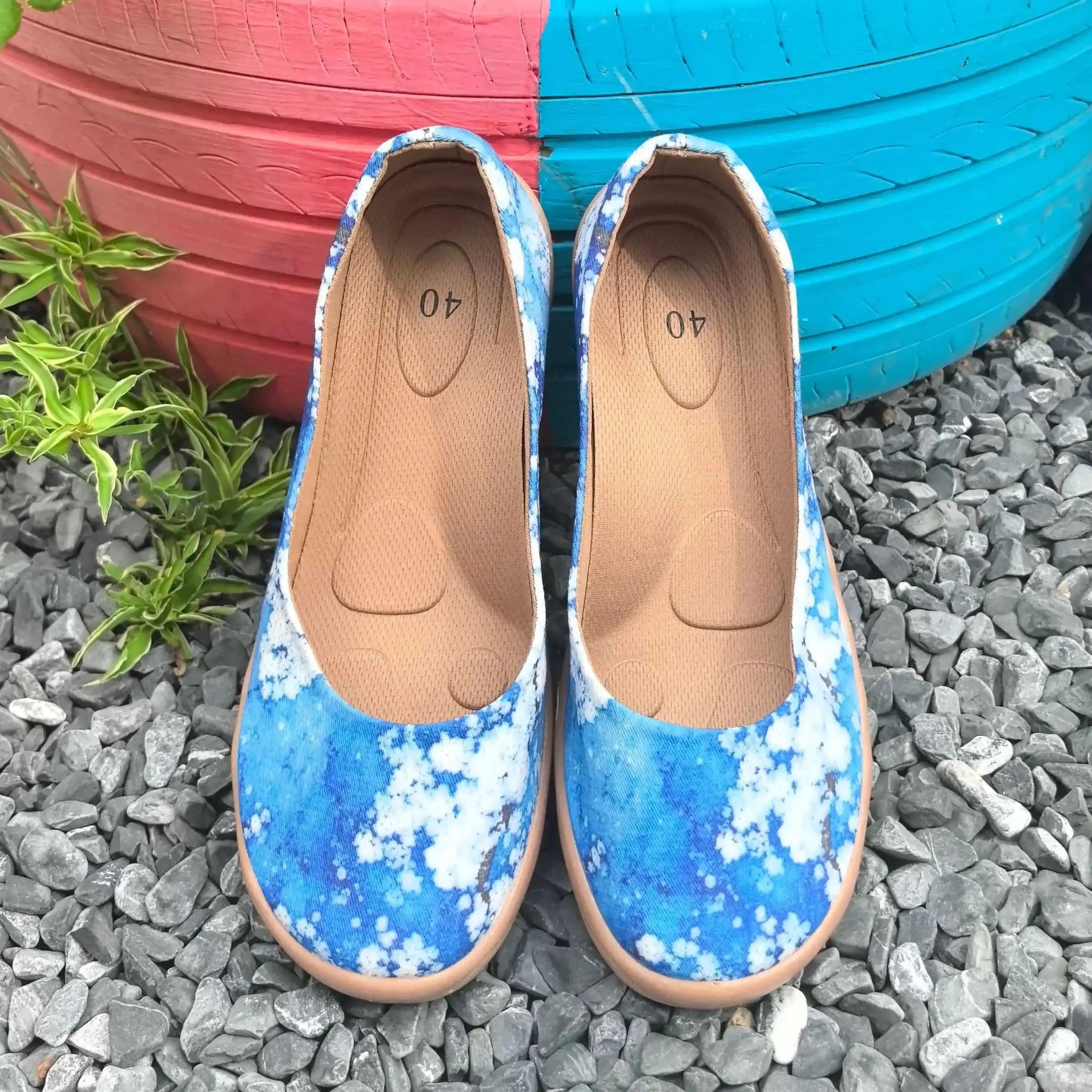 Scarpe Casual da Donna Slip-On in Tessuto, Comode Scarpe da Passeggio Traspiranti a Taglio Basso con Suola Morbida, Scarpe da Donna di Grandi Dimensioni, Blu Stampate alla Moda, Regalo per le Vacanze