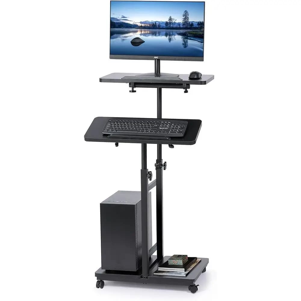 Scrivania per Laptop Regolabile in Altezza con Ruote, 27.5-47.2, Carrello Portatile per Computer con Supporto per Torre per Casa e Ufficio