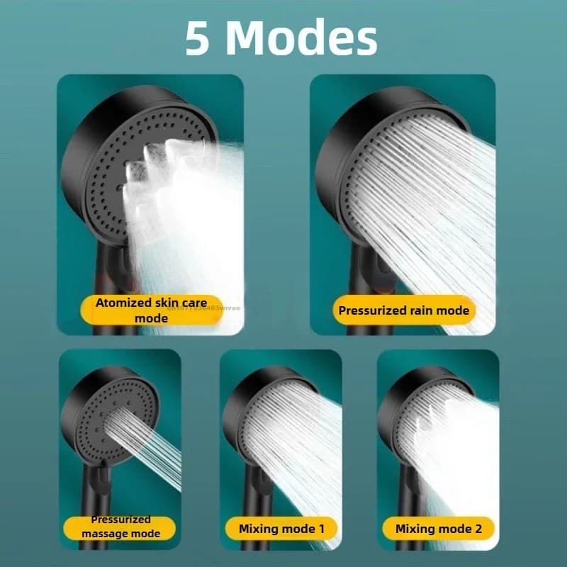 5 mode black shower head High pressure adjustable shower head with water saving shower head with water massage Bathroom accessories