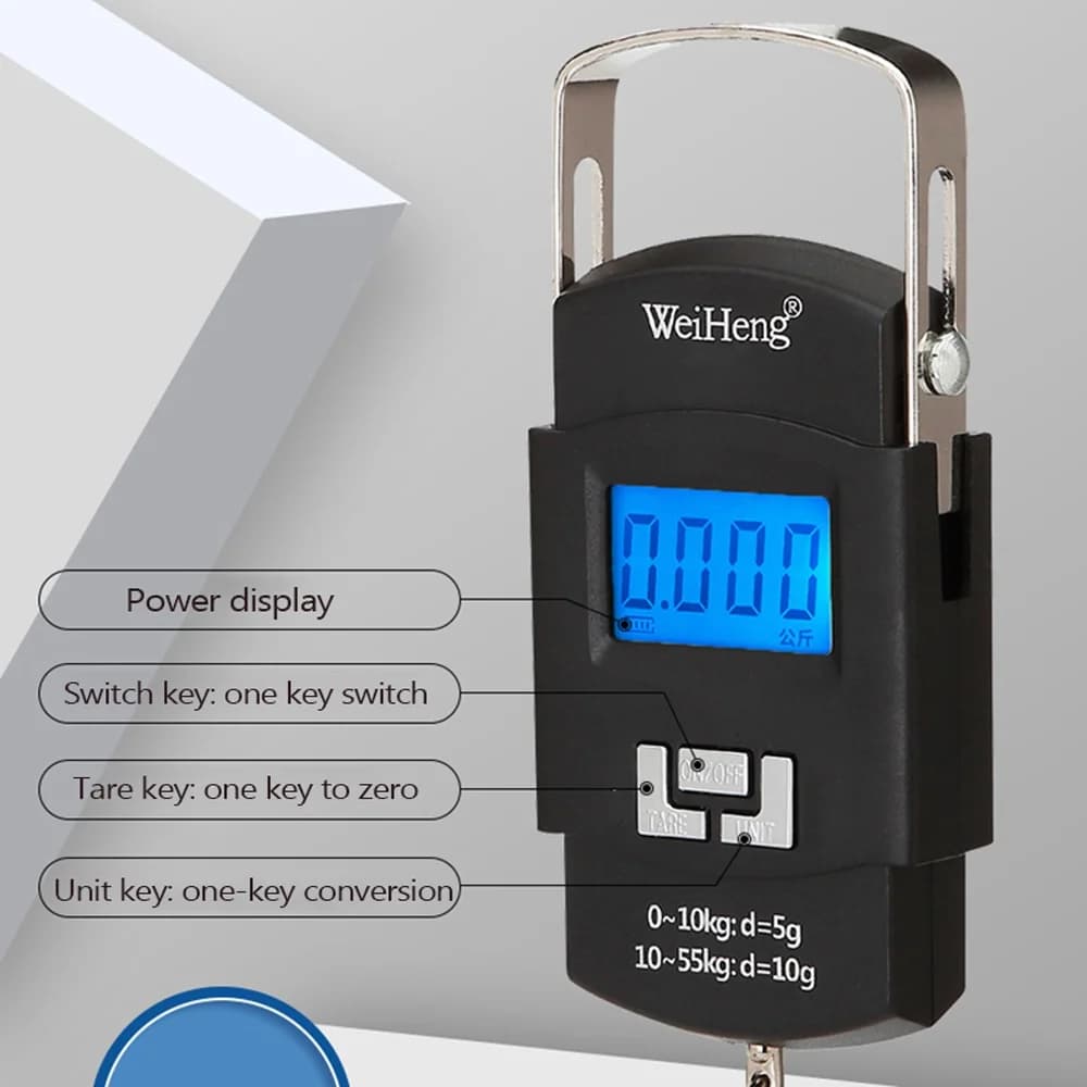 WH-A25 Rechargeable Portable Electronic Scale LCD Display Luggage Scale Multi-unit Conversion Retractable Storage Handle 55kg Do