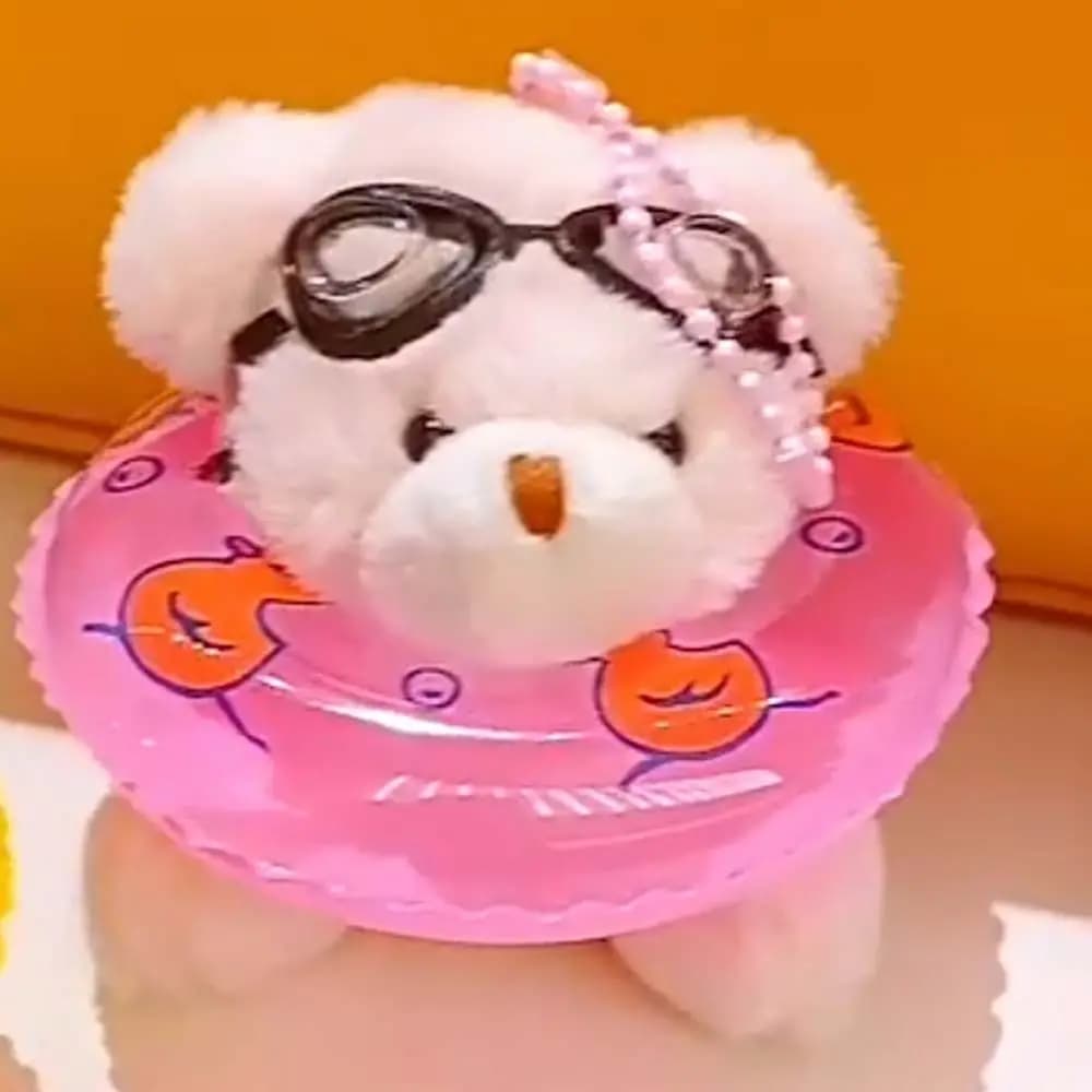 Beautiful keyring with PVC swimming bear, transparent glasses, pendant with animals, keyring with man Korean style plush bear