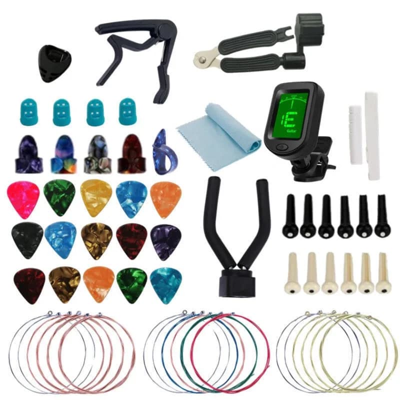 Set Completo di Accessori per Chitarra, Confezione Regalo con Corde, Plettri, Capotasto, Accordatore e Strumenti per Cambio Corde