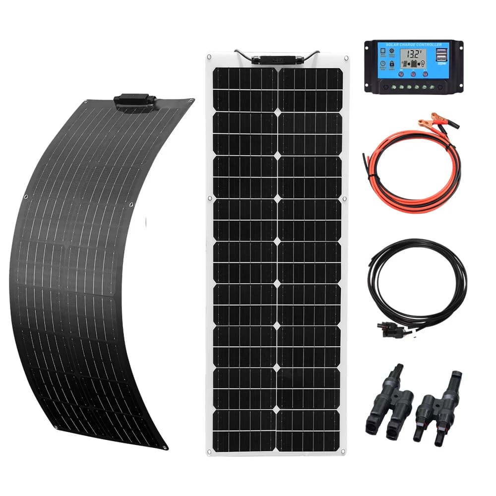 WUZECK kit pannello solare flessibile 50W PV modulo solare 100W 12V 24V cella a cavo solare casa all'aperto auto barca batteria campeggio viaggio Solar Panel Solar charger Solar Cell Solar Battery Solar kit 50 Watt