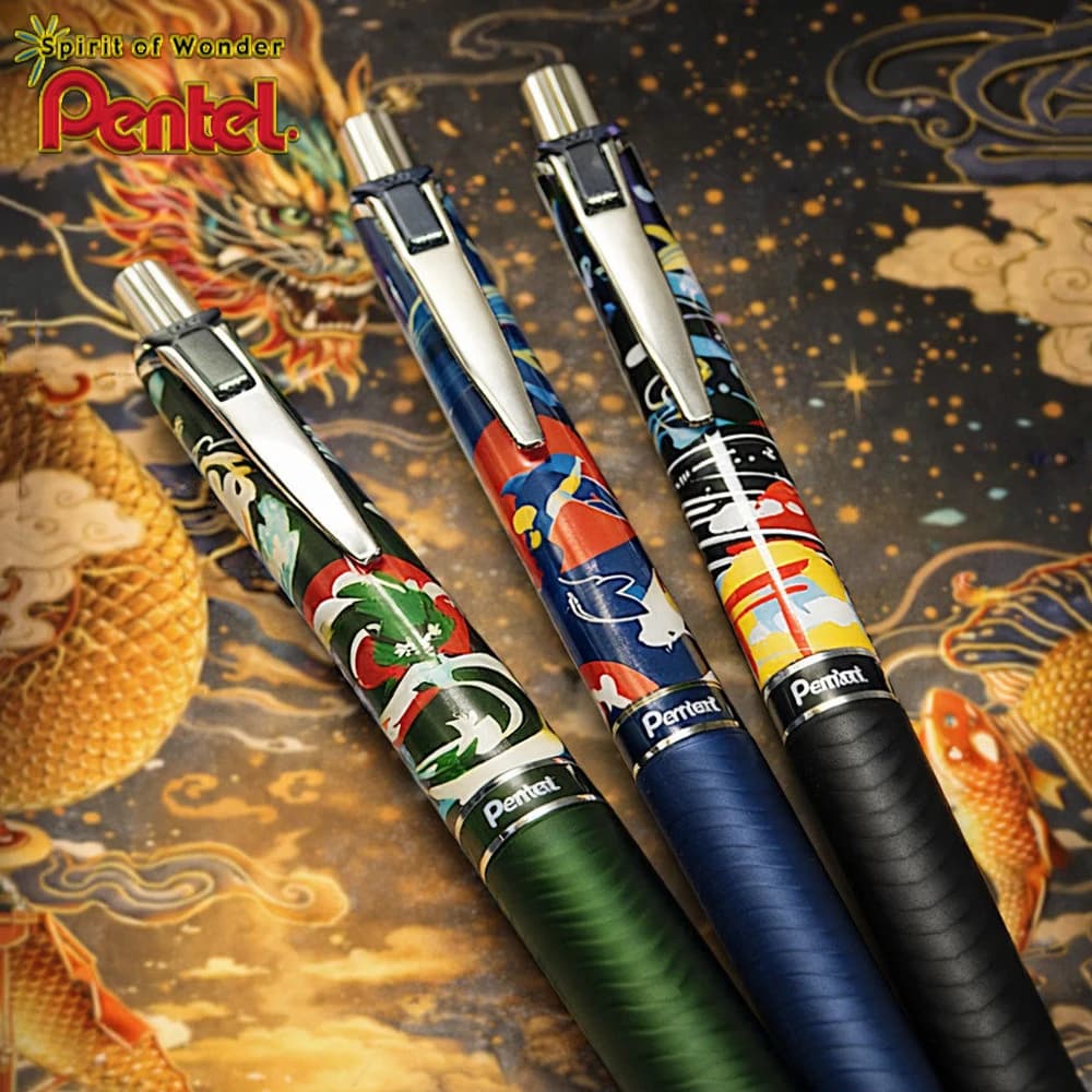 Set di 3 Penne Gel Pentel BLN75 Nuove, Asciugatura Rapida, Cancelleria per Ufficio, Inchiostro Nero 0.5mm, Penne Carine Kawaii, Articoli Scolastici