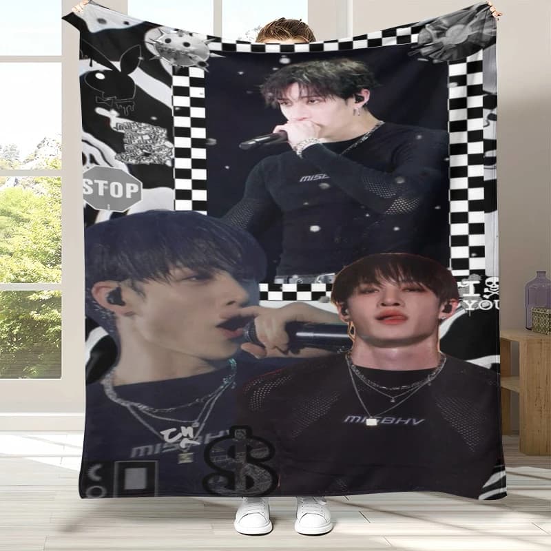 Coperta in flanella Bang Chan Kpop Stray Kids, coperta in peluche ultra morbida e calda per la casa, camera da letto, letto, divano, copertura da campeggio, picnic, regalo