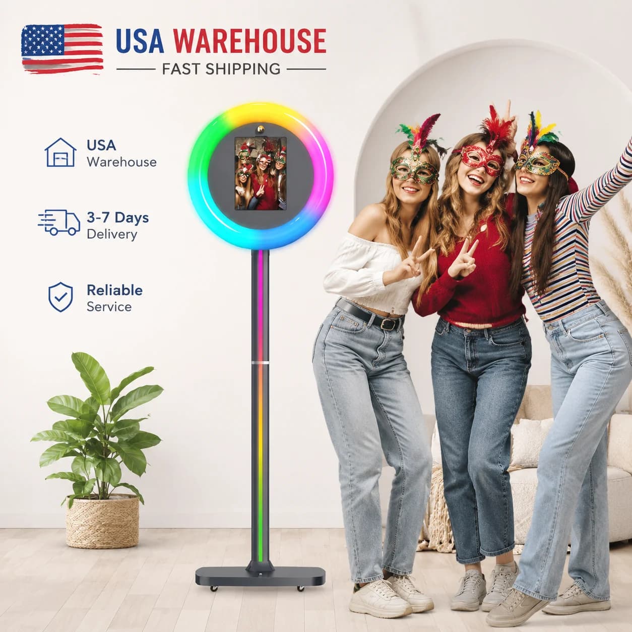 US Stock Portable Ipad Photo Booth Rental For Business Vedio Platform Machine For Party With RGB Ring Light Voice App Control