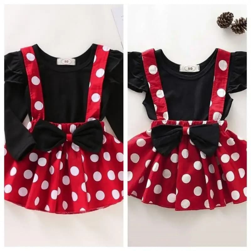 2025 Top con maniche volanti di colore Soli estivo della nuova ragazza con gonna a pois Cappotto da collezione di capelli in un pezzo del produttore