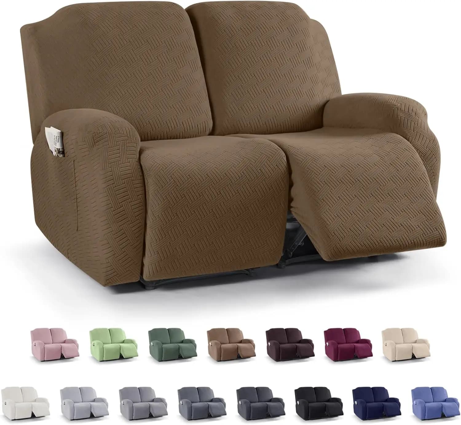 Copridivano Elasticizzato, Fodere per Poltrone Reclinabili in Jacquard per Divano a 2 Posti, Protezione per Mobili da Animali Domestici e Bambini, Marrone