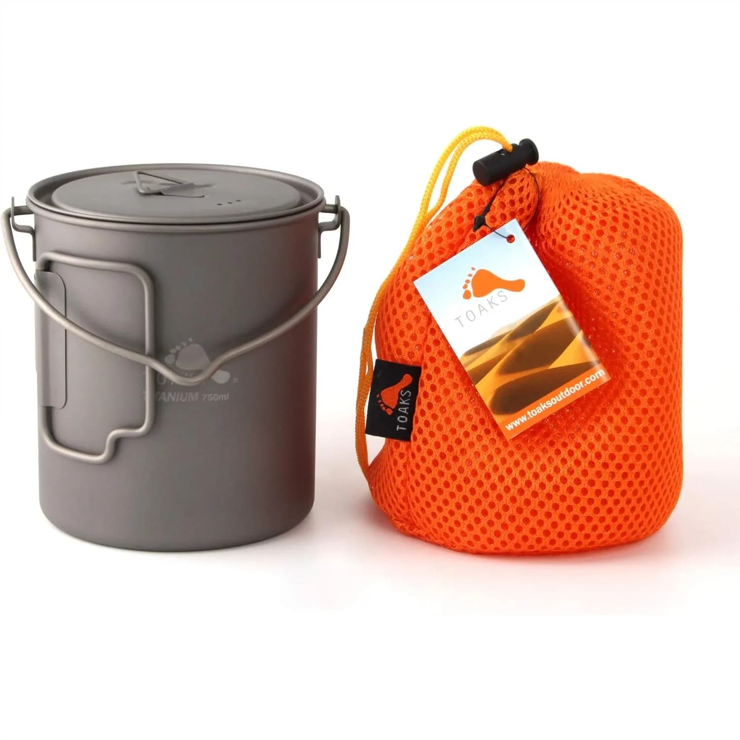 Pentola in Titanio da 750ml con Manico a Gancio per Campeggio Ultraleggero, Attrezzatura da Cucina e Tazza per Escursionismo, Adatta per Fuoco Aperto