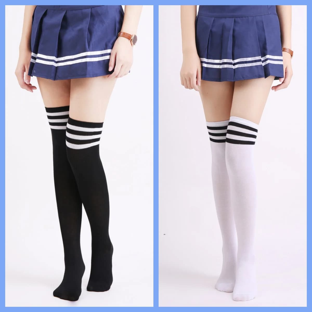 Fashionable and versatile striped socks, soccer socks, pretty high socks up to the knee, 26,5 inch long women's socks with high heel