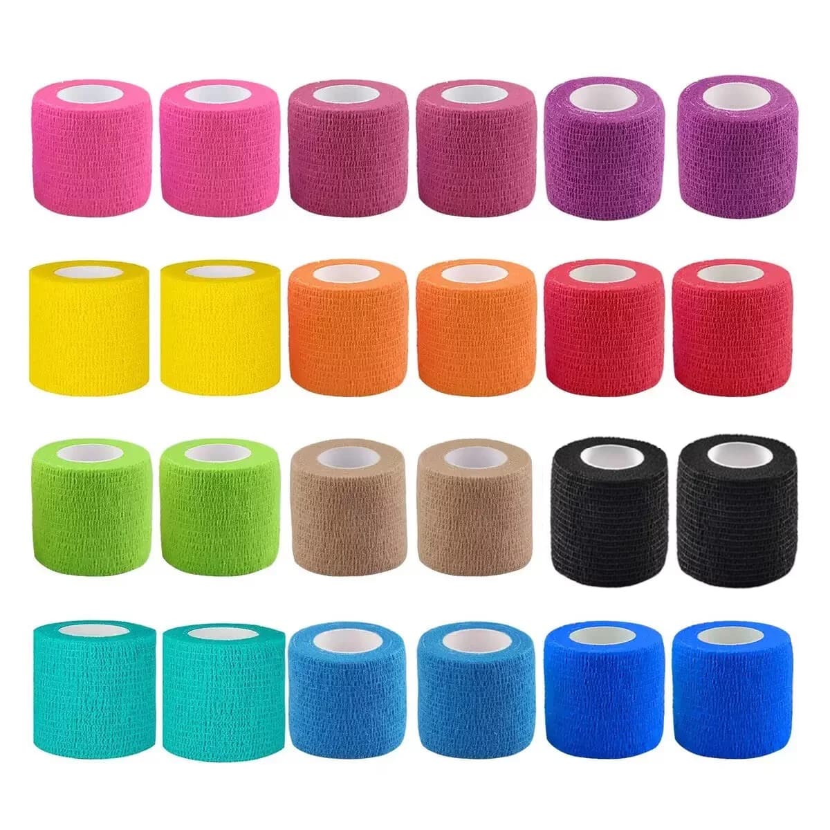 24 Pezzi di Nastro Adesivo Elastico Autoaderente, Benda Elastica per Supporto Ginocchio, Dita, Caviglia, Palmo, Spalla e Tatuaggi