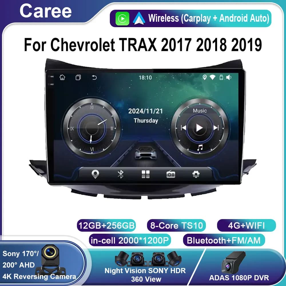 Android Radio Carplay Per Chevrolet TRAX 2017 2018 2019 Lettore Multimediale di Navigazione Bluetooth Touch Screen 4G No 2din din DVD