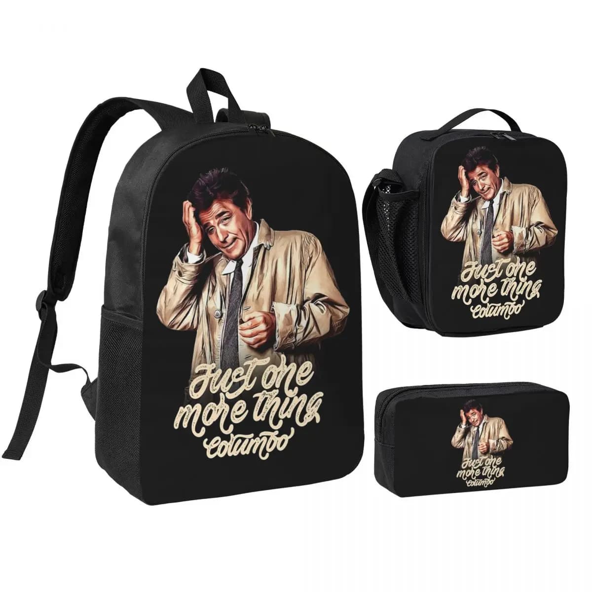 Columbo - Peter Falk Zaino per studenti Borsa per libri Borsa per la scuola Borse a tracolla 3 pezzi Borsa termica per il pranzo Astuccio per matite