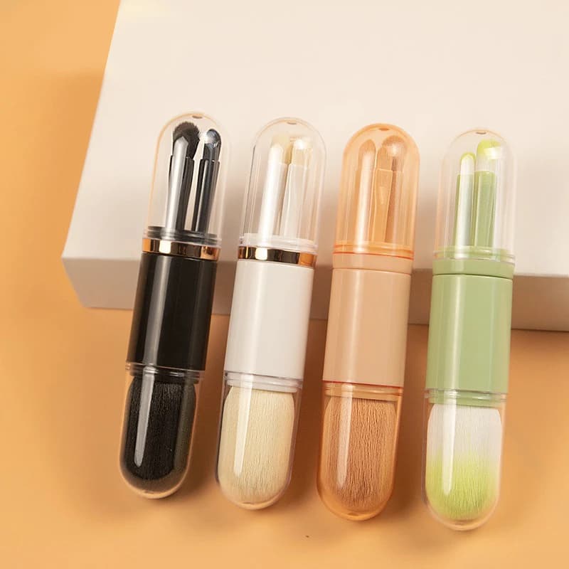 Pennello per trucco telescopico 4 in 1, strumento cosmetico portatile multifunzione per trucco viso e occhi, nuova edizione