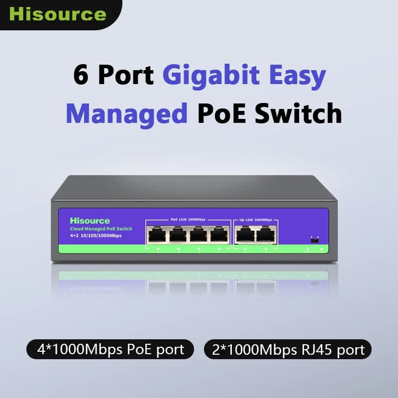 1000 Mbps PoE Switch managed in the Hisource 4/8-door cloud, intelligent Web/App support, remote control