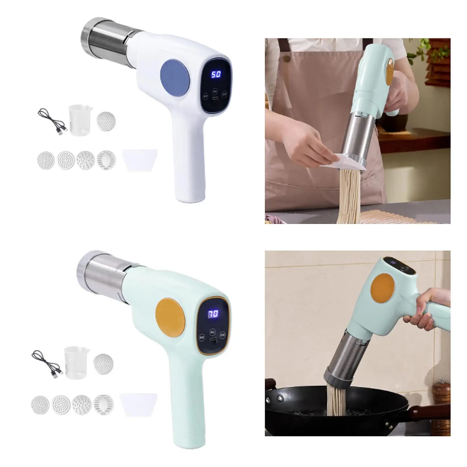 Macchina per pasta elettrica portatile, macchina per pasta senza fili 5 in 1, macchina per noodle portatile con stampi e taglierina