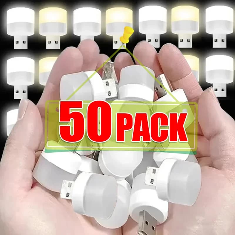 50-1PCS USB Night Light Mini LED Night Light USB Plug Lamp Power Bank Charging USB Book Lights Round Reading Lamp for Eye Protection