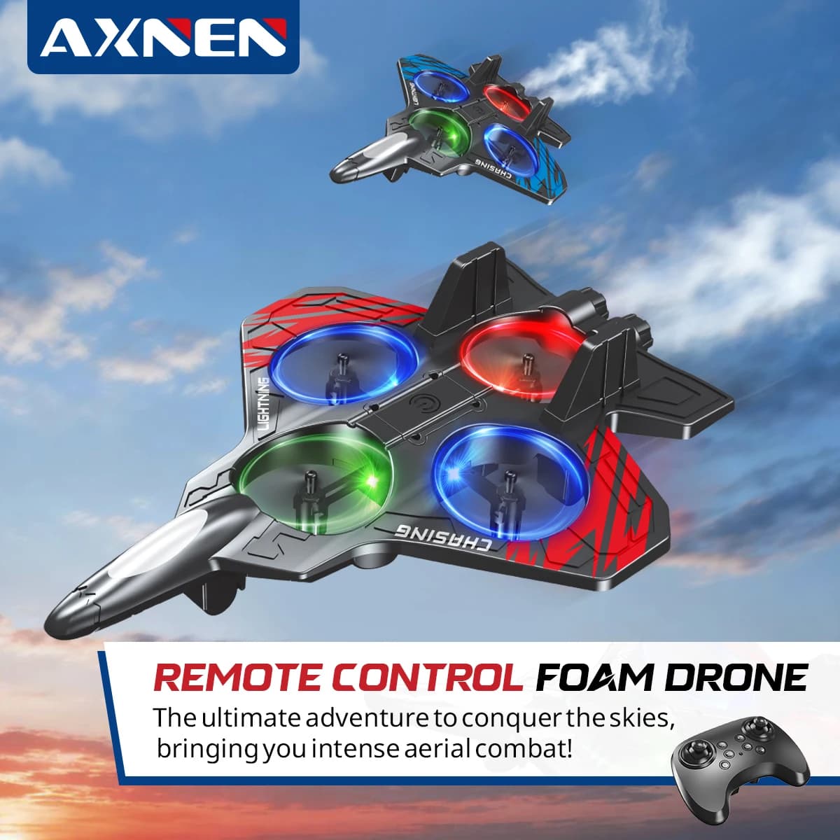 AXNEN New E72 Aeromobile in Foam for Acrobatics with Intelligent Stationary Flight to Fixed Height 360 ° RC drones with LED Lights for Boys, Gift Toys