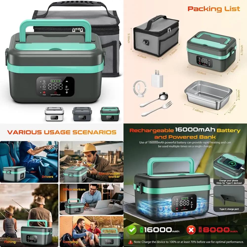 Portapranzo elettrico ricaricabile: scaldavivande portatile autoriscaldante per adulti, uomini e donne, include cucchiaio e borsa termica