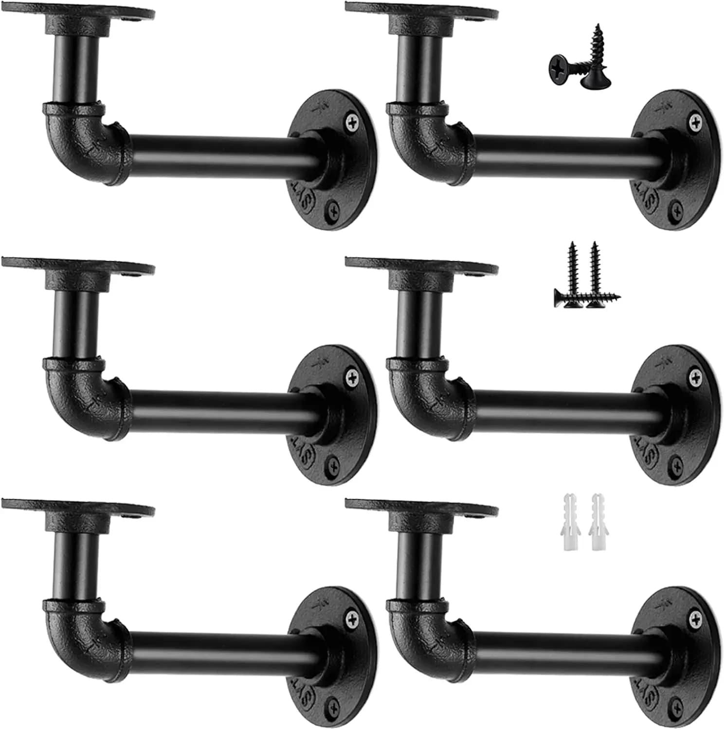 Staffe a L in Ferro Resistente per Mensole da 8-14 Pollici, Mensole Flottanti, Scaffalature Metalliche - Confezione da 6 Nere