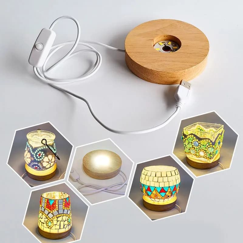 ABMR-Base per luce notturna a LED in legno, portalampada da scrivania alimentato tramite USB, espositore decorativo per arte e ornamenti