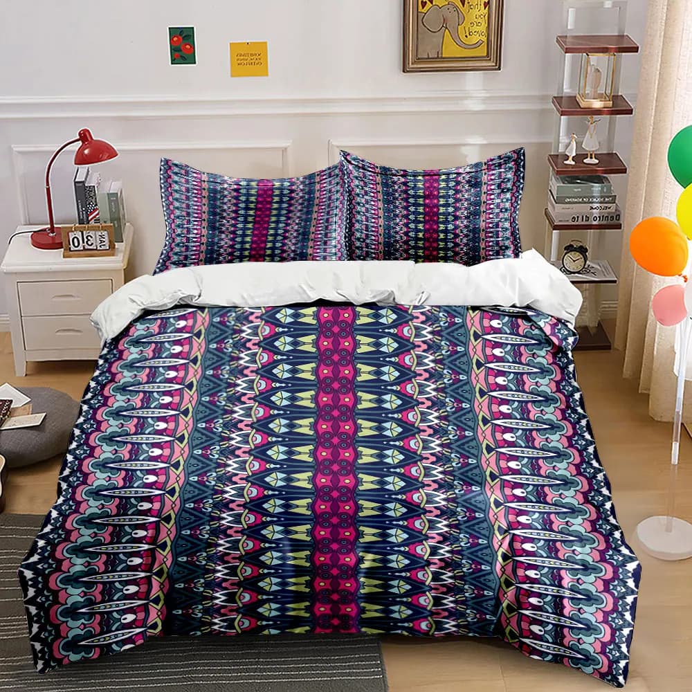 Intricate Symmetrical Colorful Patterns Print Soft Comfortable Duvet Cover Bedding Set Included 1*Duvet Cover 2*Pillowcases