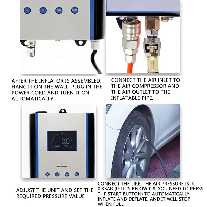 DP-Q04 Gonfiatore Automatico per Pneumatici da Auto a Parete con Display LCD, Attrezzatura per Gonfiaggio e Sgonfiaggio Automatico