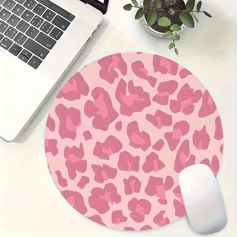 Tappetino per mouse rotondo piccolo antiscivolo con stampa leopardata rosa, tappetino per mouse per casa, ufficio, scrivania da gioco, accessori per tastiera del laptop, tappetino decorativo