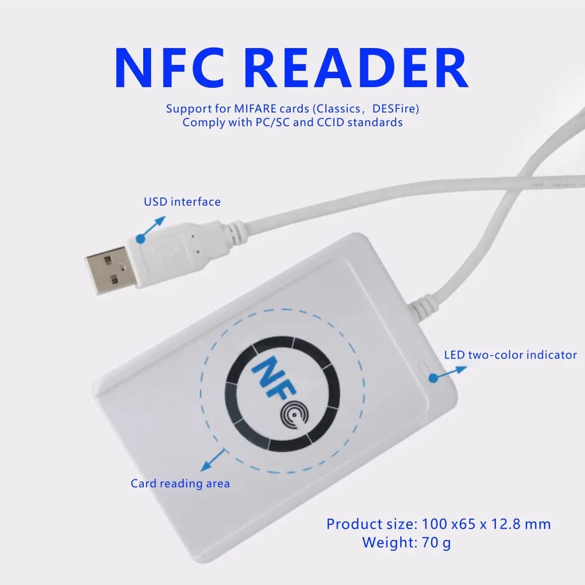 ACR122U RFID IC Smart Card Reader Contactless Writer Copier duplicatore Clone scrivibile NFC USB S50 13.56mhz M1 Card Copier