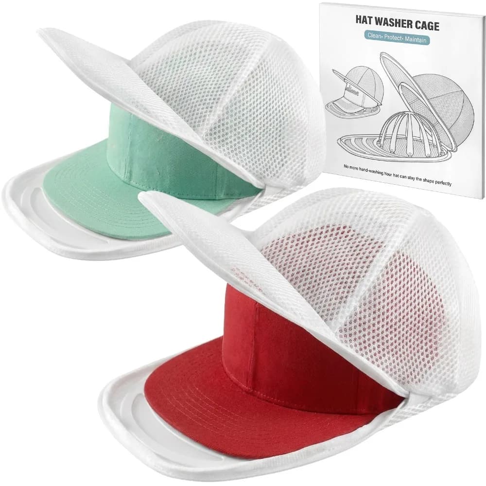 2/4 Pack Hat Washer Cage for Washing Machine, Baseball Cap Cleaner Frame with Mesh Bag, Keeps Shape for Flat And Curved Brim, Fits Adults And, White, Laundry Bags