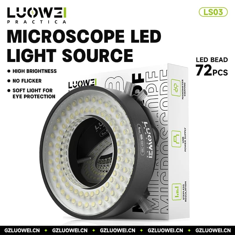 Luowei LW-LS03 Sorgente luminosa a LED per microscopio 72 LED Antiriflesso SENZA riflessioni Sorgente luminosa ultra luminosa per lampada per microscopio